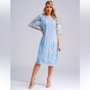 Light Blue 5X Lace Long Midi/Maxi Dress